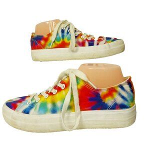 Tie Dye Platform Sneakers Shoes Restricted Womens Size 8.5 Rainbow Pride Lace Up
